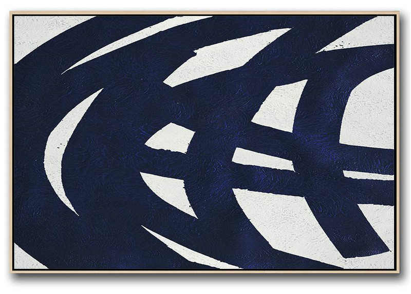 Home Decor Canvas,Horizontal Navy Painting Abstract Minimalist Art On Canvas,Contemporary Art Wall Decor